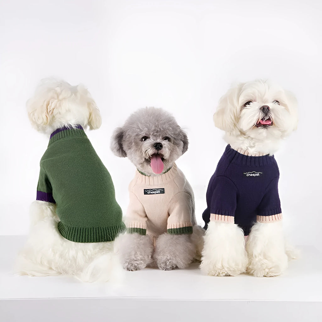 British style pet sweater with contrast colour two-leg design in wool blend material