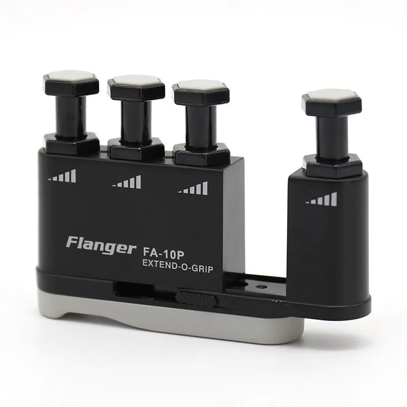Plastic finger strength trainer in black, 80x72x30mm, with adjustable resistance for guitar and climbing practice