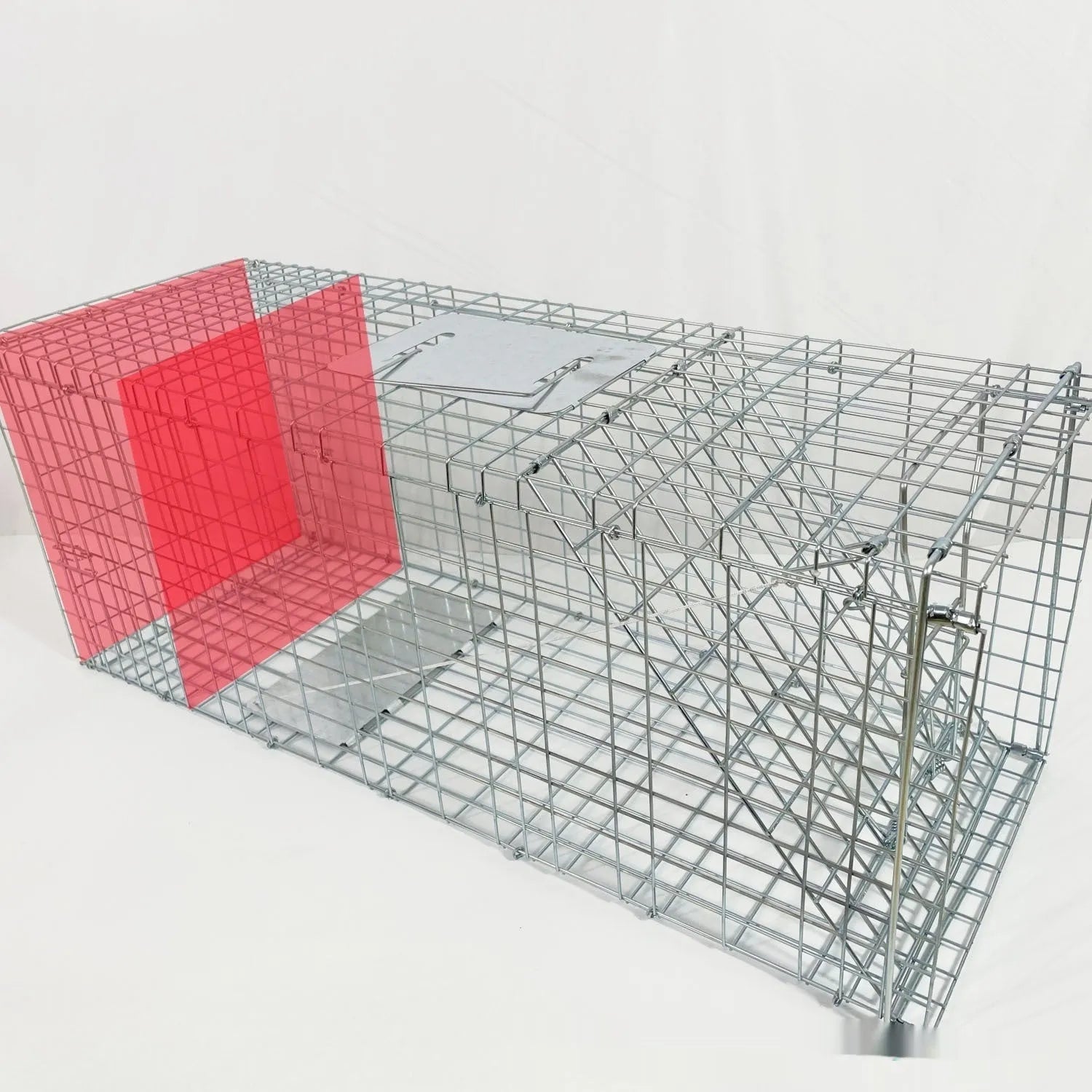 Fully automatic foldable galvanized steel cat trap cage with pedal mechanism, black finish, 60x20x18cm size