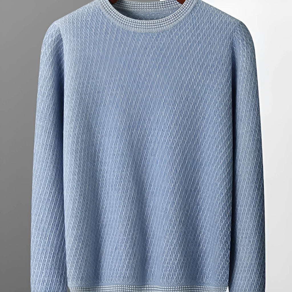 Round-neck long-sleeve grid pattern pullover sweater in fancy yellow, business casual winter style