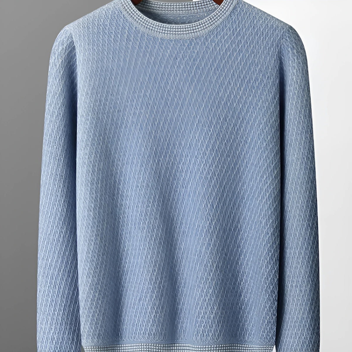 Round-neck long-sleeve grid pattern pullover sweater in fancy yellow, business casual winter style