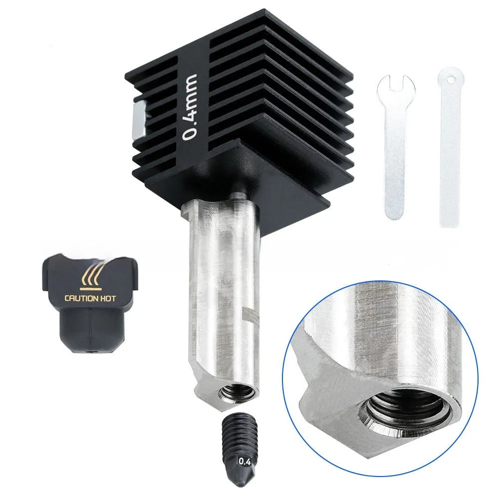 Hardened steel hot end and nozzle assembly for Bambu Lab A1 Mini 3D printer with silicone sleeve