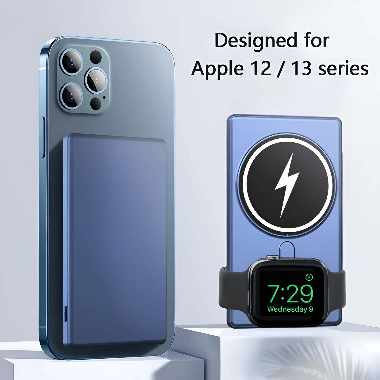 Black magnetic wireless charging power bank showing ultra-thin 13mm profile with charging ports