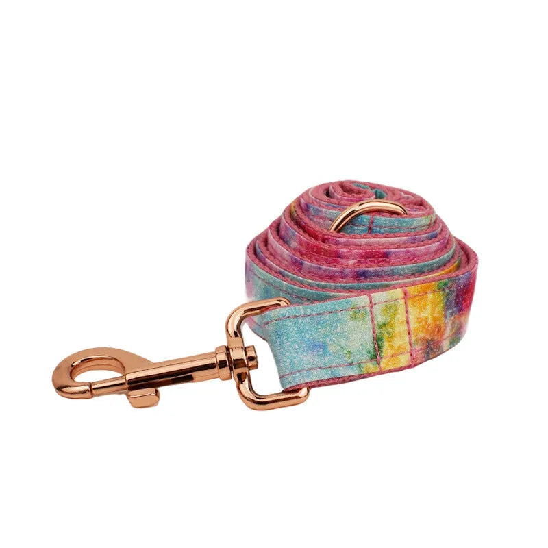 Bronzing pet collar traction rope set with bow, leash, and cloth vest for dogs in sizes XS to XL