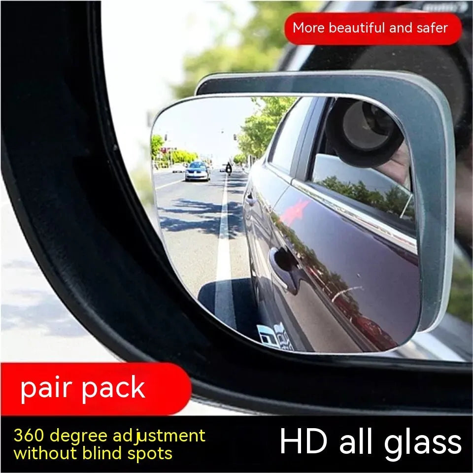 White car rearview mirror with 360-degree adjustment and no-edge glass construction for blind spot visibility