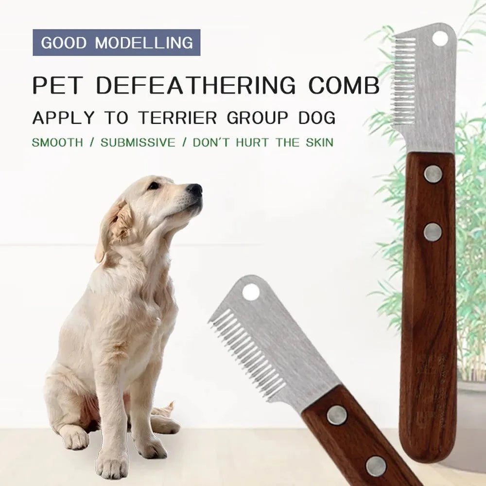 Wooden dog hair removal knife with double-sided blade, left-hand size 15.8cm