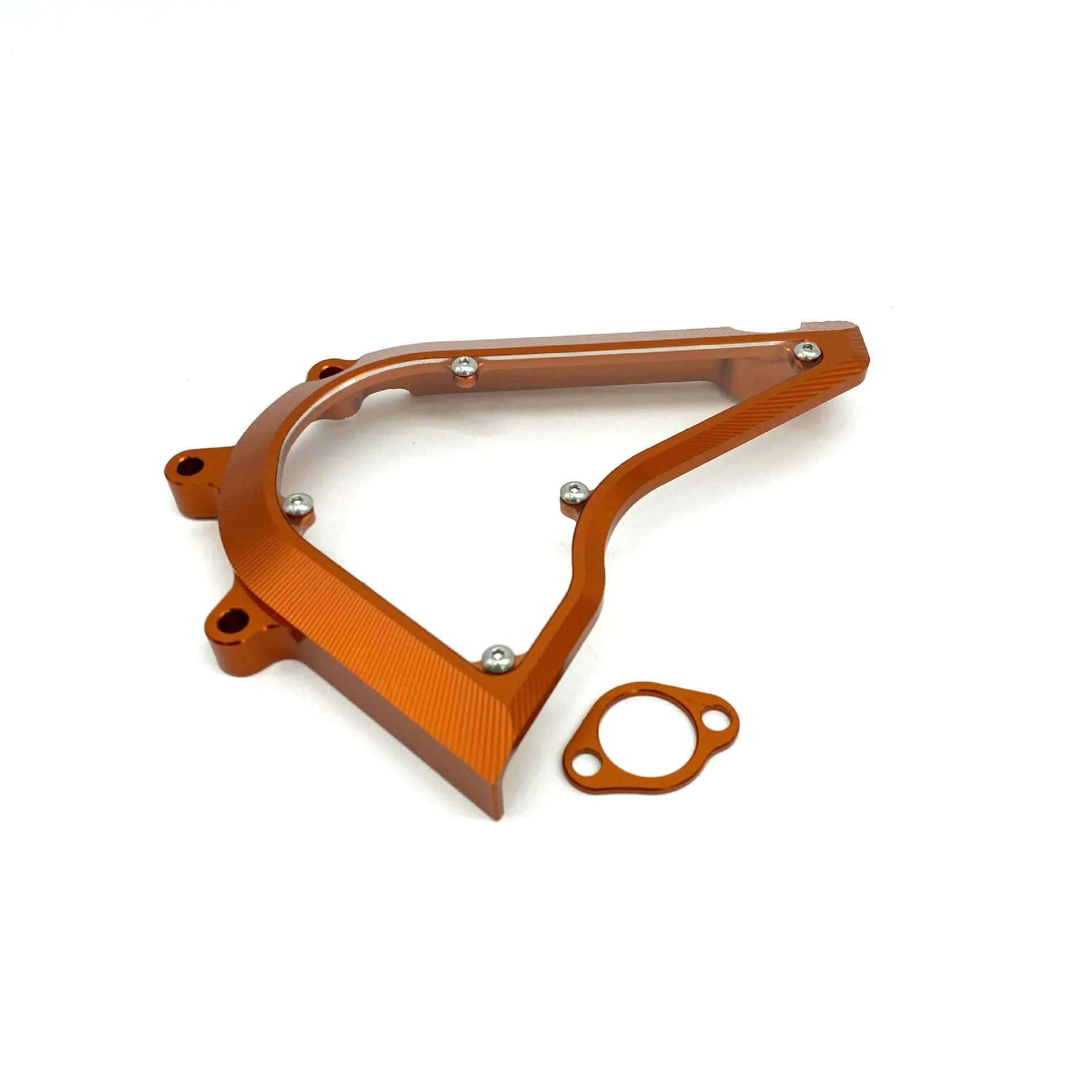 KTM Duke motorcycle chain front gear cover in black and orange options, 20cm by 15cm by 5cm.