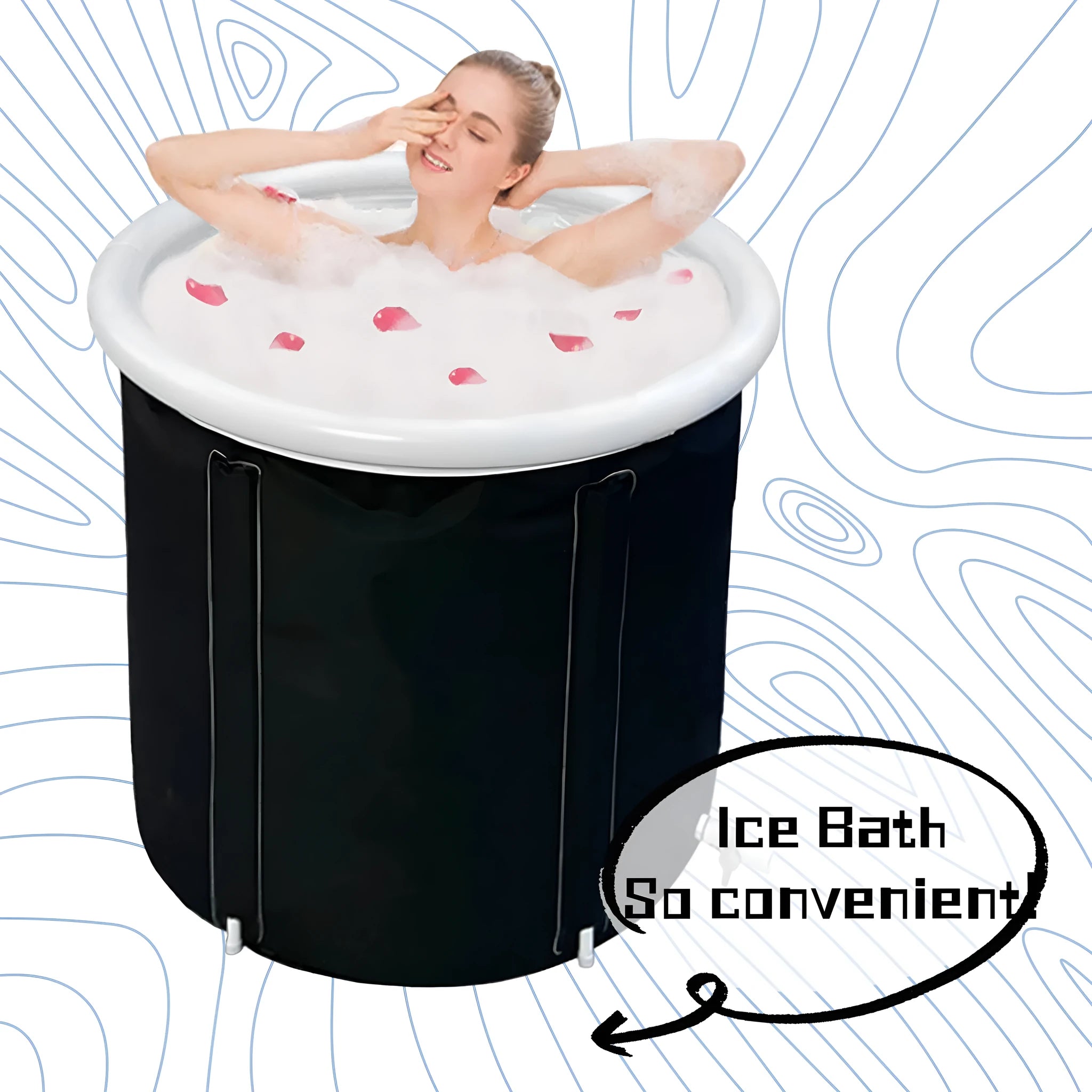 Black inflatable PVC portable ice bath tub with insulation and a fitted weather lid.
