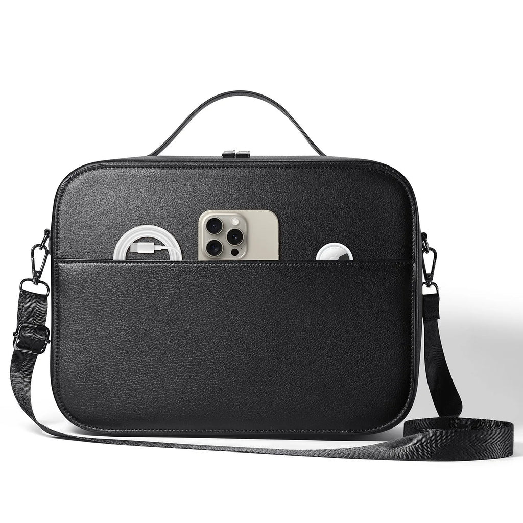 Vision Pro MR glasses storage box in superfiber material showing black and brown colour options