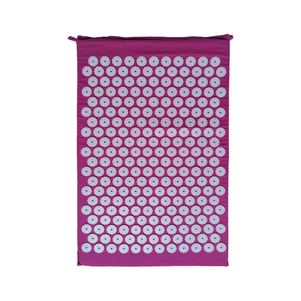 Acupuncture massage mat yoga mat set with black and blue cushion and headrest on floor