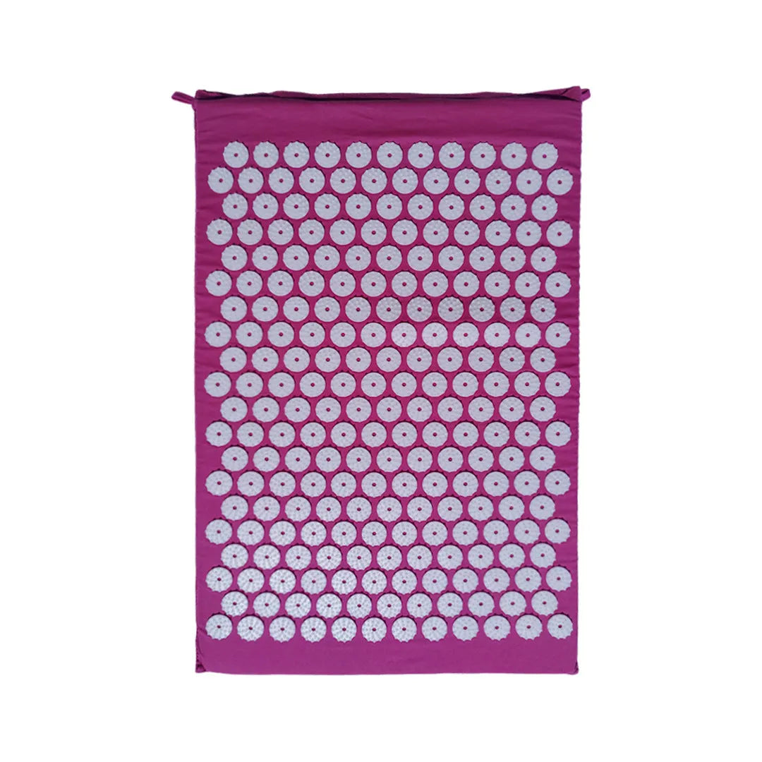 Acupuncture massage mat yoga mat set with black and blue cushion and headrest on floor