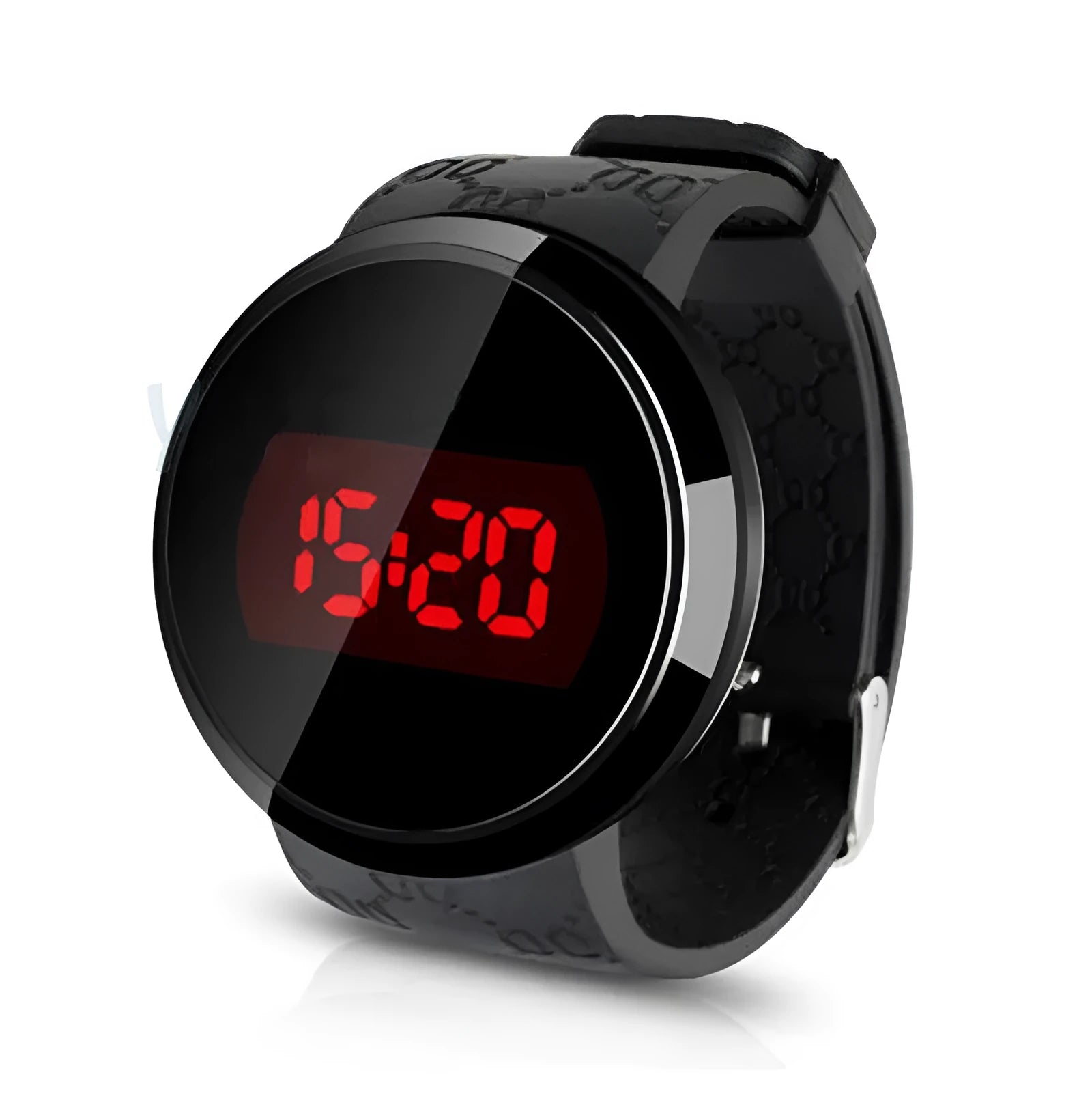 Men and women couple sports LED electronic touch watch with round glass dial and black PU strap