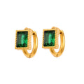 Square geometric stainless steel earrings with round ring details in white, black, or green colours
