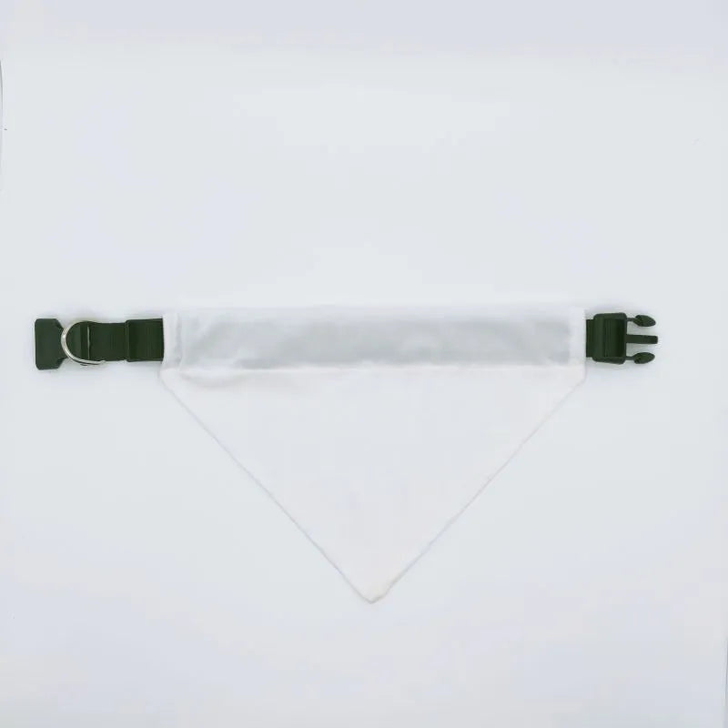 White polyester dog scarf blank ready for thermal transfer customisation in four sizes