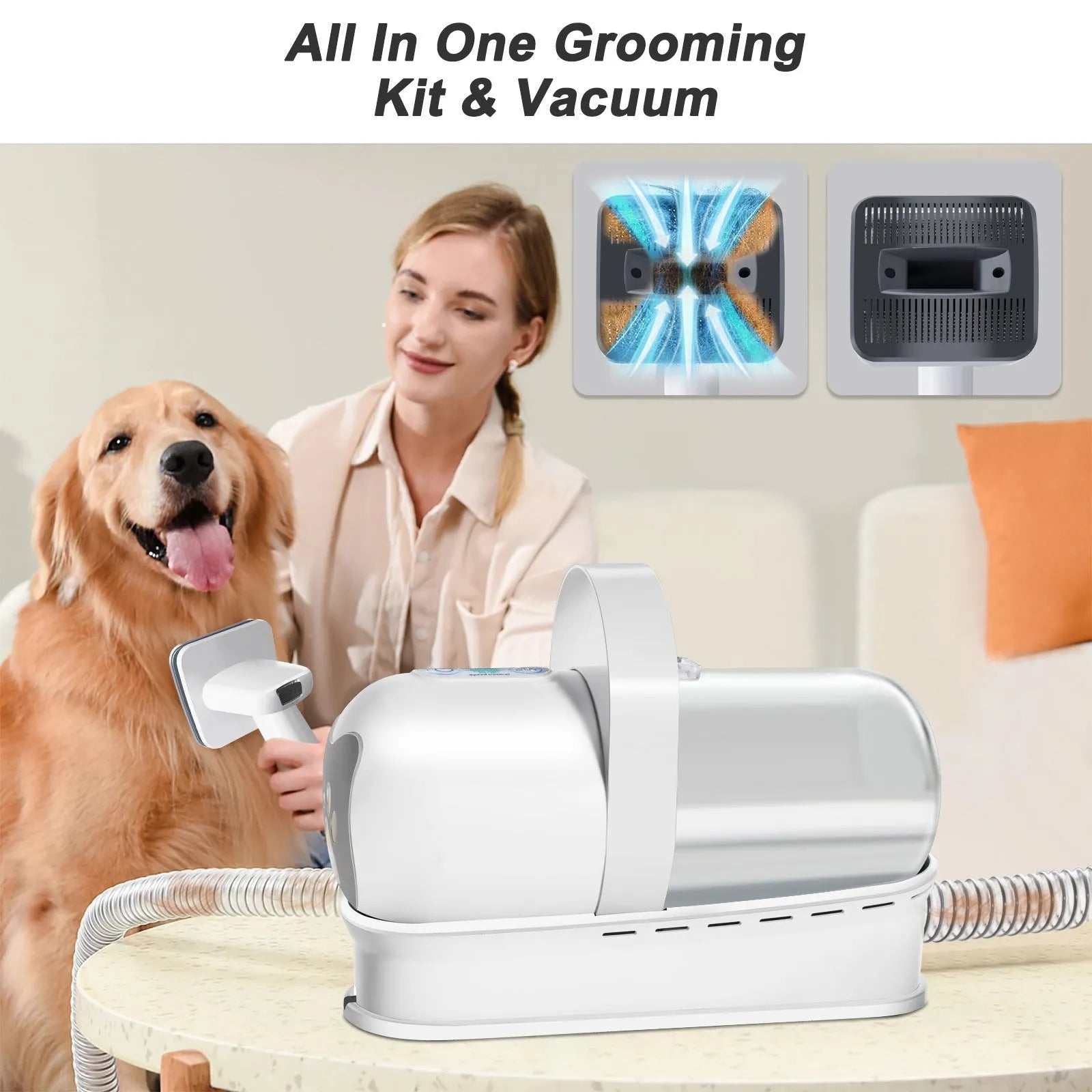 White ABS plastic corded pet grooming device with vacuum trimming function for dogs