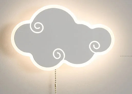 Modern white cloud-shaped acrylic wall mounted bedside lamp with touch control for children's bedroom.