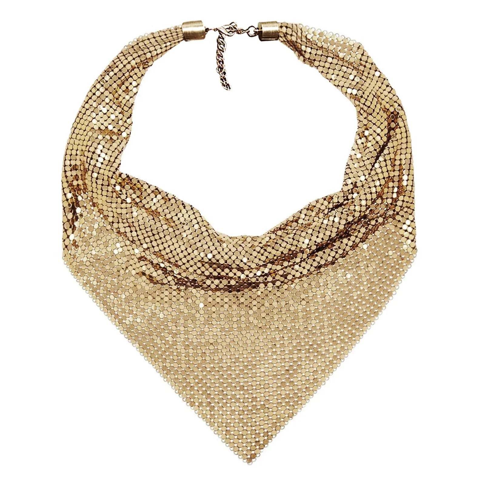 Metal sequins mesh scarf necklace in gold colour with chain-style design for women