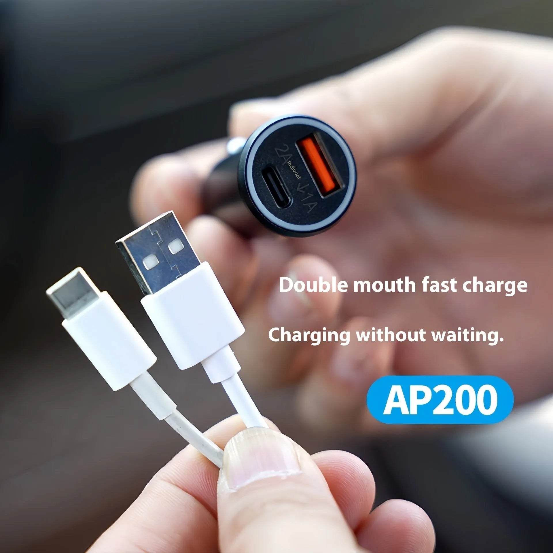 Black car GPS locator with a 12V cigarette lighter plug and a coiled 1.5-metre power cable on a dark surface.