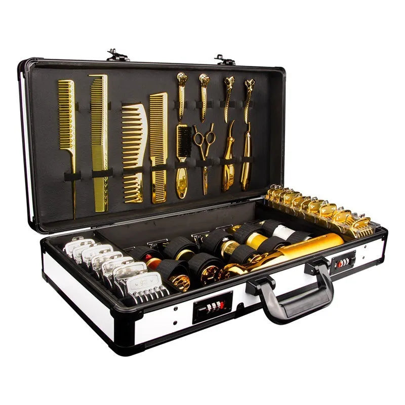 Black PVC storage case for hairdressing tools and salon cosmetics, showing its size and hard-shell construction.