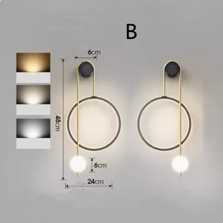 Nordic wall bedside lamp black gold LED symmetrical two-pack with dimming controls