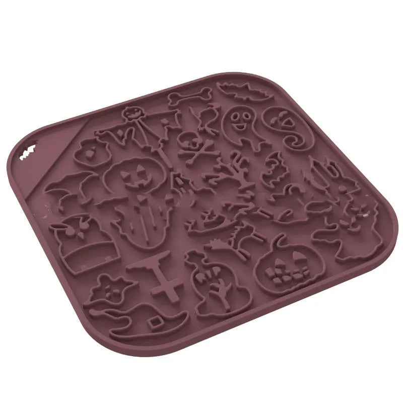Edible silicone slow feeding dog bowl in Halloween colours with anti-tumble design