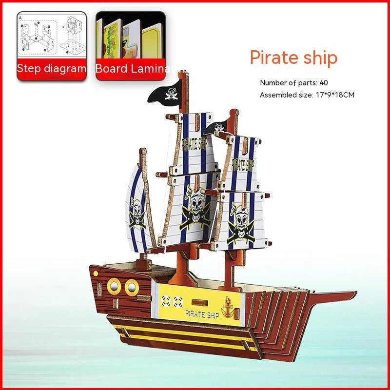 Wooden assembled model ship 17 x 21cm in Pirate Ship design for teenager room display