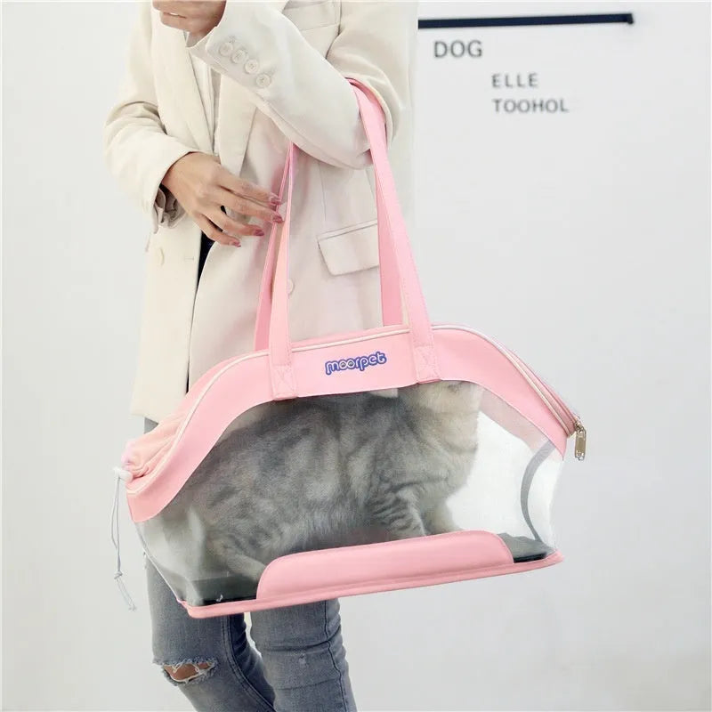 Medium-hardness leather cat carry bag with 25-litre capacity in beige colour option