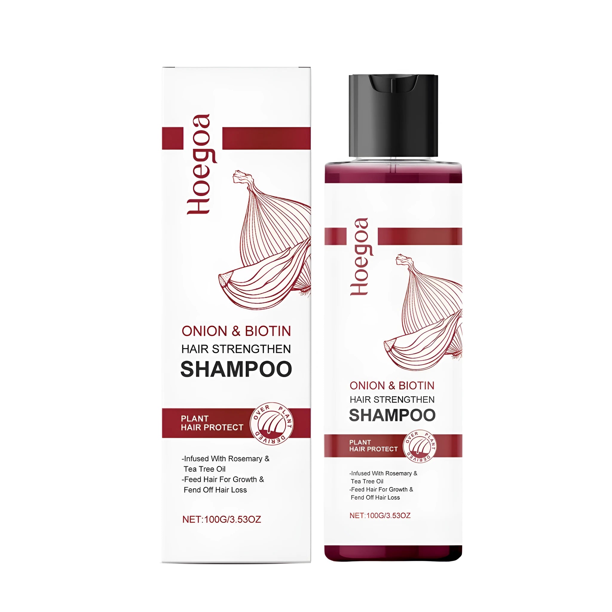 100ml bottle of onion extract and biotin hair care shampoo with rosemary and tea tree oil