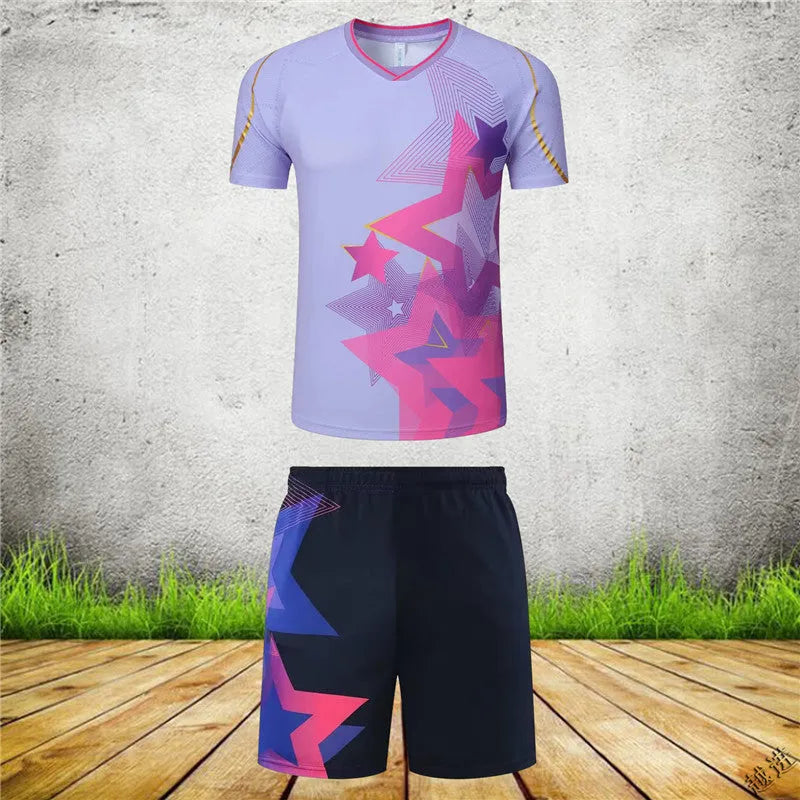 Badminton and volleyball competition sportswear set in sapphire blue with short-sleeved top and pants