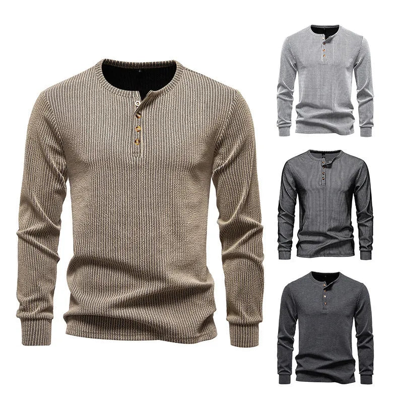 Men's long sleeve slim fit striped sports T-shirt in cotton blend, front view