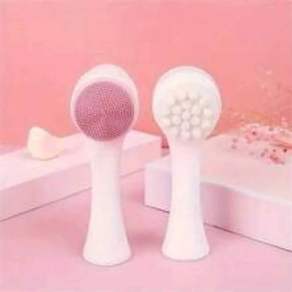 Blue and pink nylon bristle pet paw brush for dogs and cats on a white background.