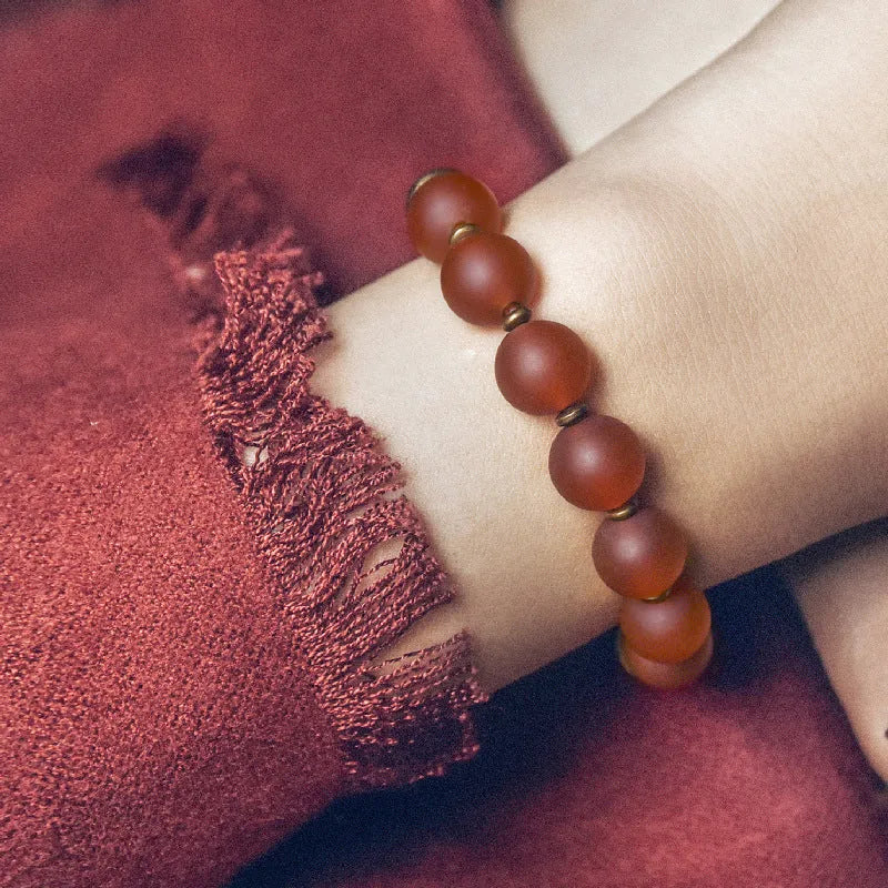 Retro ethnic couples bracelet made from natural green agate or red agate stone beads with men's and women's sizing