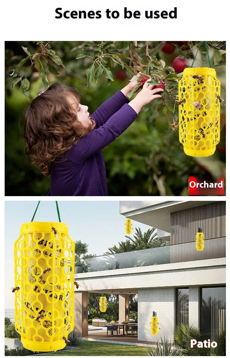Hanging hornet catcher with sticky trap and outer mesh on rope, made from PP material, set for outdoor use