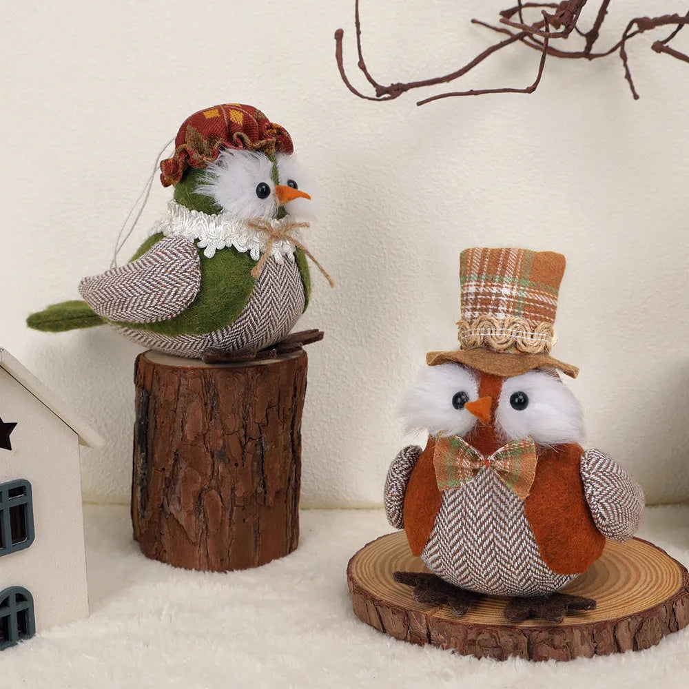 Orange and green owl harvest bird pendant ornament for Thanksgiving window or desktop decoration