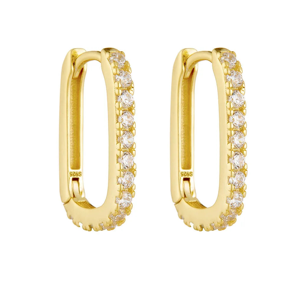 S925 sterling silver oval zircon geometric clip-on earrings in white or yellow silver.