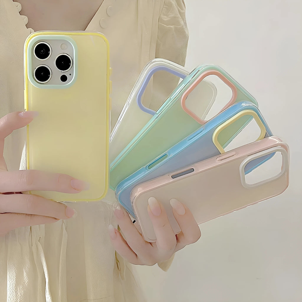 Transparent jelly solid colour TPU iPhone case in blue showing all-inclusive design