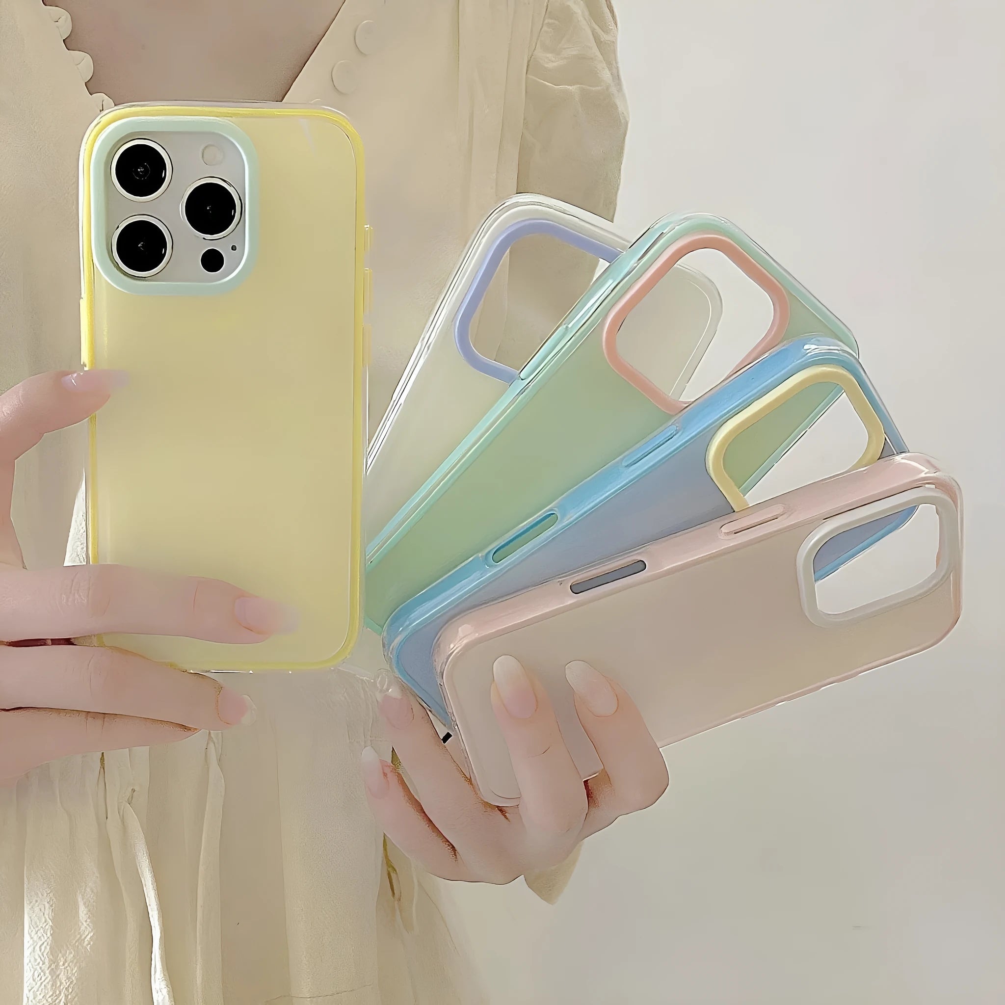 Transparent jelly solid colour TPU iPhone case in blue showing all-inclusive design