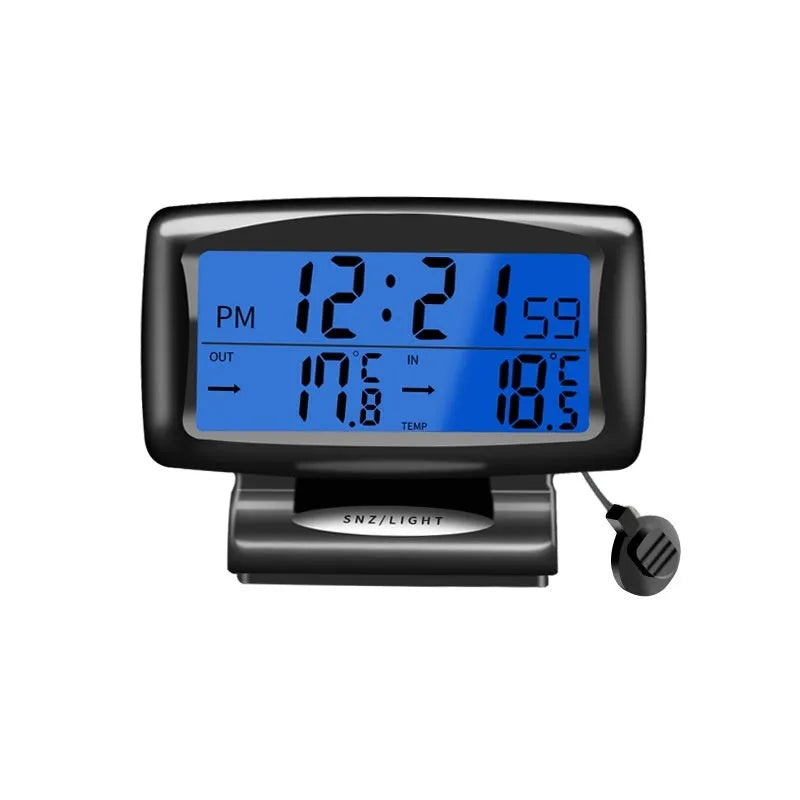 Black SH-350 vehicle mounted dual thermometer clock with inside and outside temperature display, 85 x 24mm