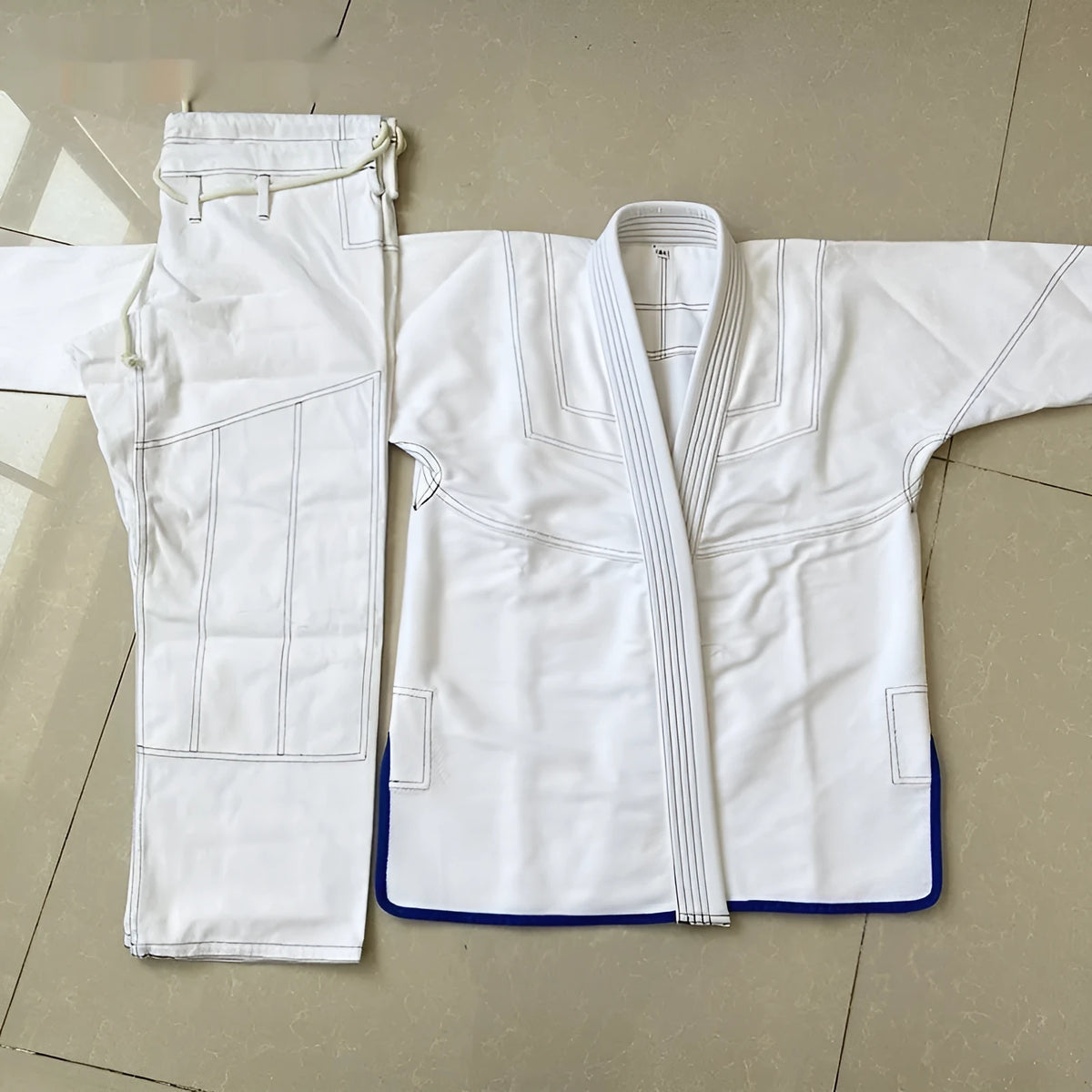 Taoist robe jujitsu suit in striped canvas fabric with cotton lining, available in white blue black