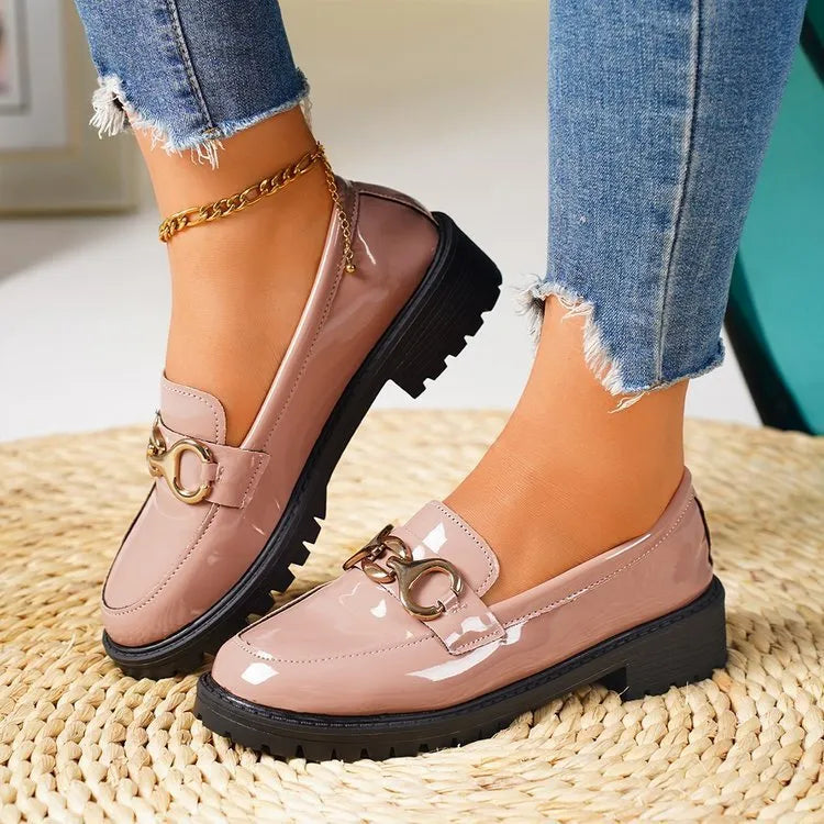 Chunky heel round toe pumps women's thick sole shoes black colour PU upper rubber sole