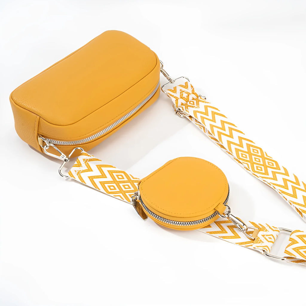 Women's soft PU crossbody bag in horizontal square shape with single strap and zippered interior
