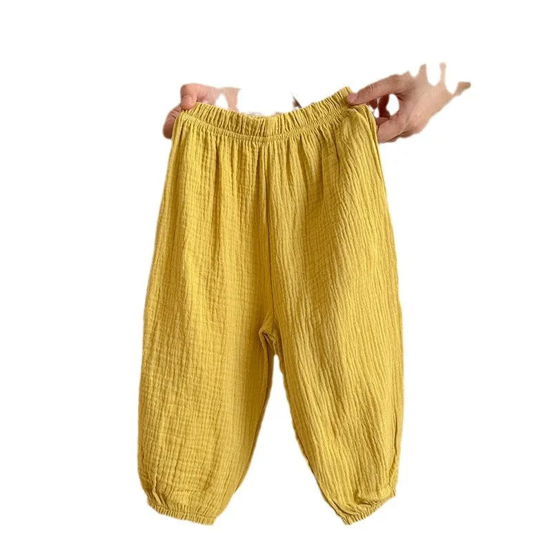 Thin cotton girls pajama pants in lake blue, mid waist, suitable height 120cm, soft fabric