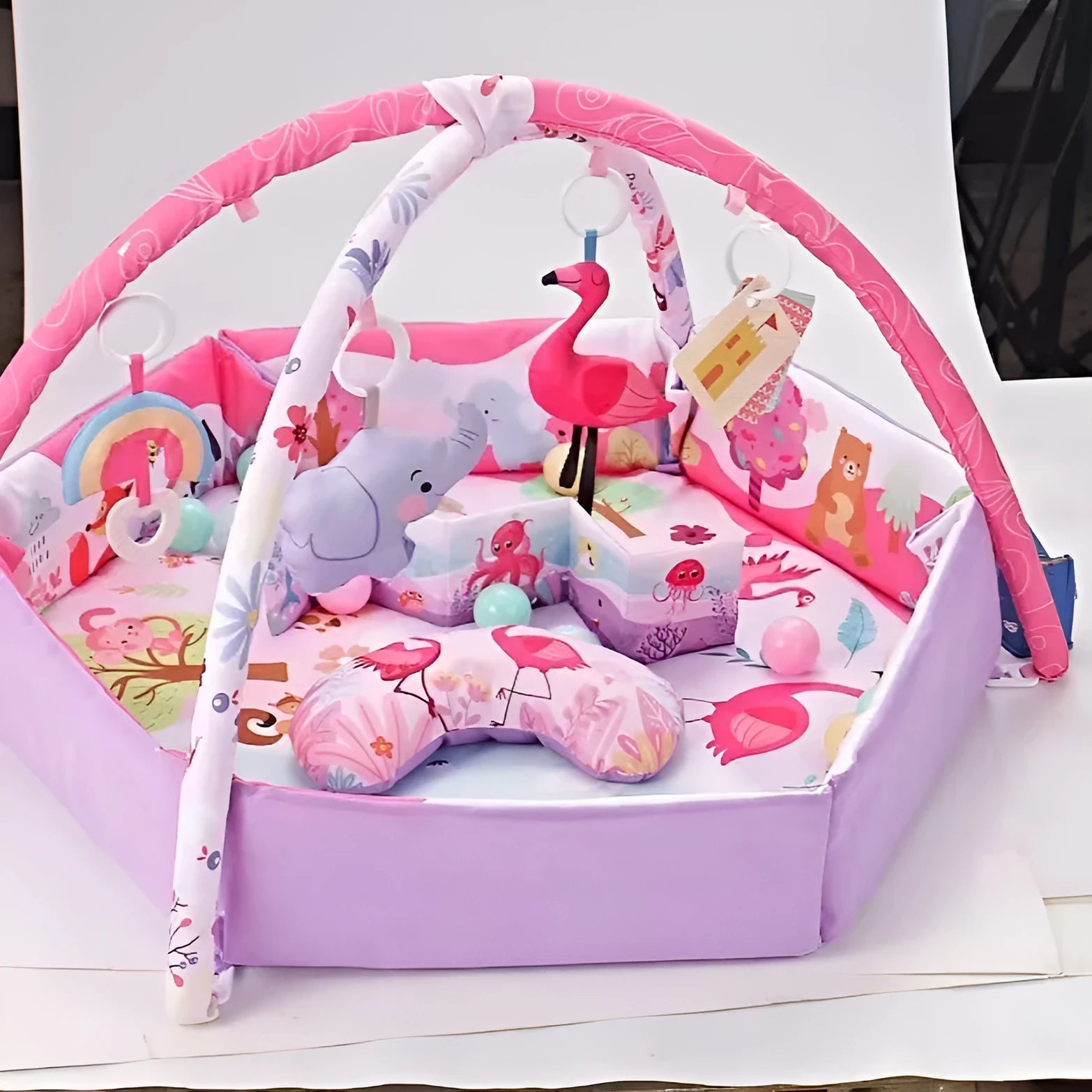 Baby ocean ball fence fitness frame in fabric with hexagon colour pattern for infant play