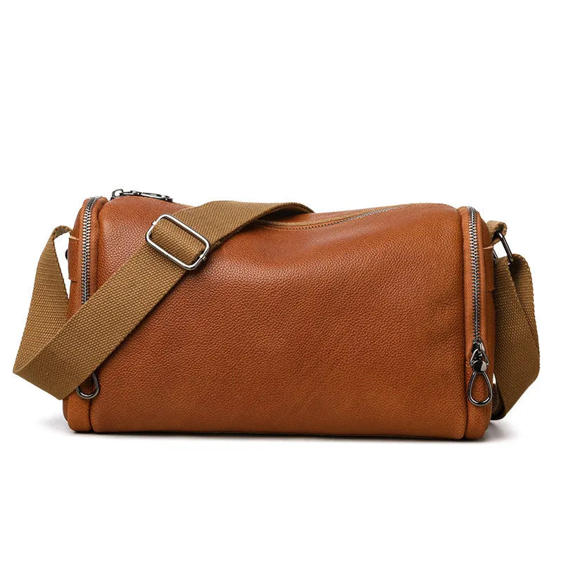 Genuine leather crossbody cowhide shoulder bag for men in brown colour with stitching detail