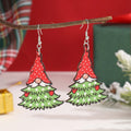 Christmas wooden earrings with printed tree and snowman designs