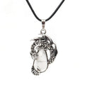 Natural crystal water drop pterosaur pendant necklace in amethyst on leather rope chain, 40x23mm pendant size