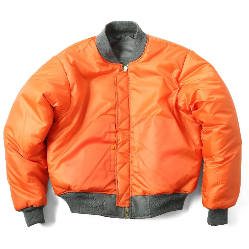 Men's loose fit cotton-padded pilot jacket in Army Green, made from nylon fabric.