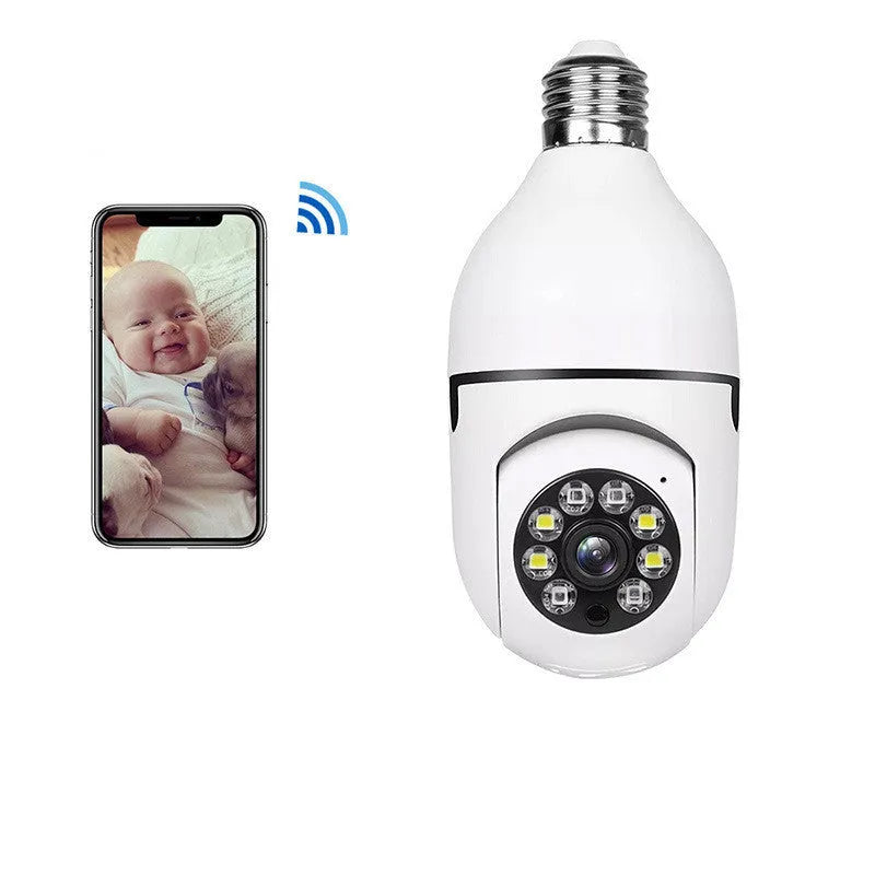 White A6 light bulb style surveillance camera with 8GB memory card for indoor and outdoor use