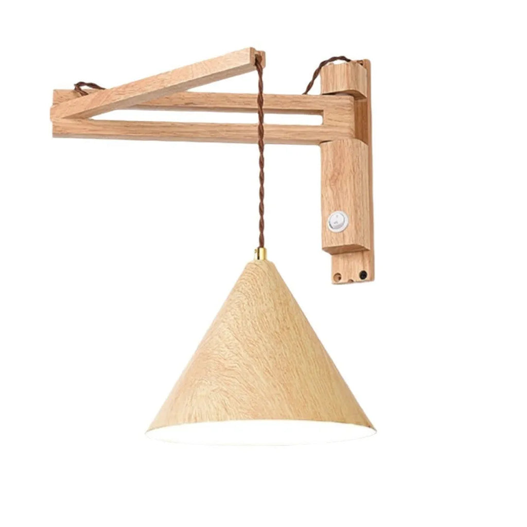 American retro bedroom bedside lamp with rocker arm, 20cm walnut colour shade on table