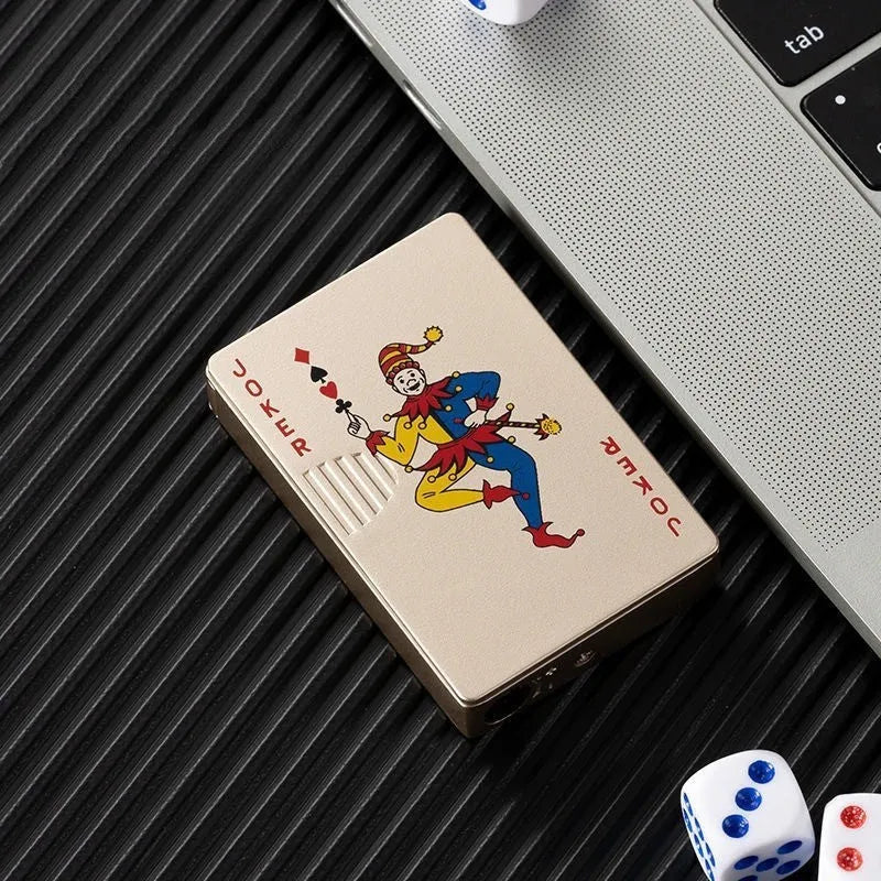 Creative metal playing card lighter with money detector light in Spade A design on white background